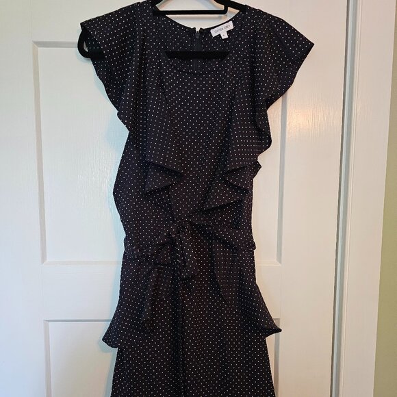 Polka Dot Ruffled Navy Mini Dress Size XL - Picture 1 of 2